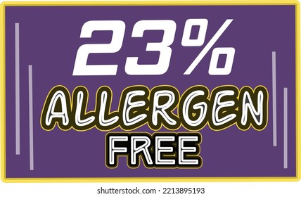 23% Allergen percentage Free rectangular sign label vector art illustration with fantastic looking font and purple color