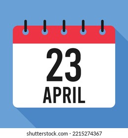 Calendario del 23 de abril. Fondo Azul. Calendario de vectores.