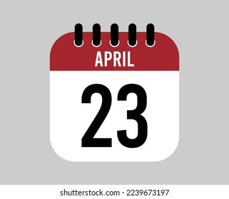 23 April calendar icon. Red calendar page vector for April days and weeks