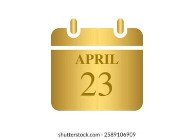 23 April calendar icon text page monthly web design on Golden and white background vector, icon, or illustration with the month of April 23