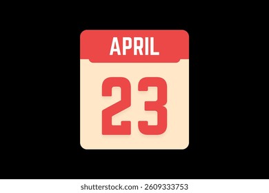 23 April icon text page monthly web design on coral, white, tangerine and black background vector, icon, or illustration with the month of April 23