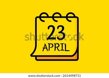 23 April icon text page monthly web design on yellow and black background vector, icon, or illustration with the month of April 23