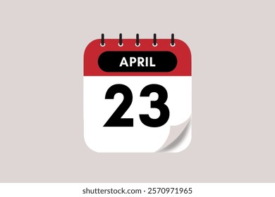 23 April month single day vector, illustration, calendar with rose red, black and off-white color background calendar April 23