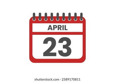 23 April month single day vector, illustration, calendar with red, black and white color background calendar April 23
