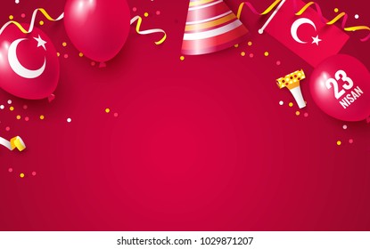 23 april National Sovereignty and Children's Day in Turkey. Festive border flat lay. Vector illustration 23 april National Sovereignty and Children's Day in Turkey. Festive border flat lay. Vector illustration