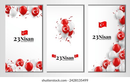 23 April, National sovereignty and children's day. Banner set. Vector Illustration.
