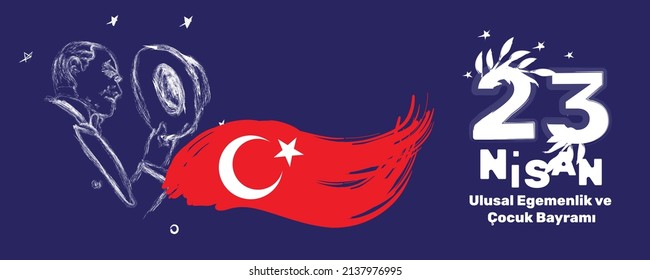 23 April, National Sovereignty and Children’s Day Turkey celebration card. (23 Nisan Uusal Egemenlik ve Cocuk Bayrami Kutlu Olsun) vector illustration
