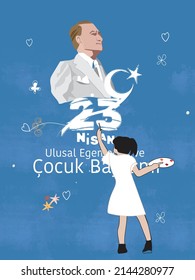 23 April, National Sovereignty and Children’s Day Turkey celebration card. (23 Nisan Uusal Egemenlik ve Cocuk Bayrami Kutlu Olsun) vector illustration
