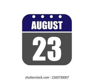 23 August calendar banner. August calendar icon in blue and gray.