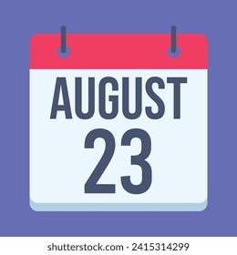 Calendario del 23 de agosto. Fondo Azul. Calendario de vectores.