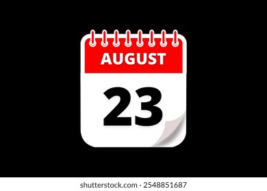 23 August calendar icon text page monthly web design on red, white and black background vector, icon, or illustration with the month of August 23