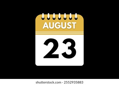 23 de agosto Diseño web mensual de la página de texto del ícono del calendario sobre el Vector, el ícono o la ilustración de fondo dorado, negro y blanco con el mes del 23 de agosto
