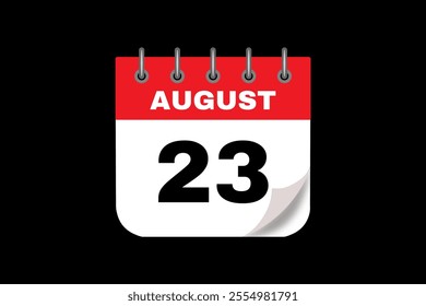 23 August calendar icon text page monthly web design on red, white and black background vector, icon, or illustration with the month of August 23