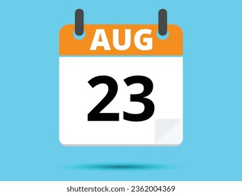 23 de agosto. Calendario de icono plano aislado en fondo azul. Ilustración vectorial.