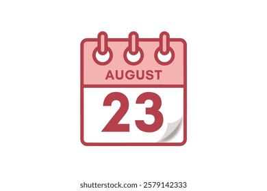 23 August month single day vector, illustration, calendar with maroon, rose and white color background calendar August 23