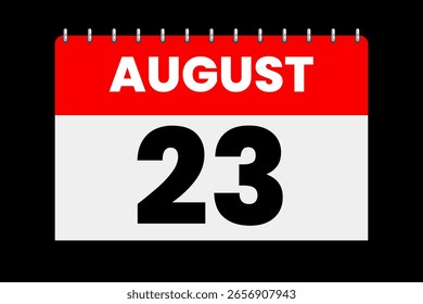 23 August Monat einzelner Tag, Vektorgrafik, Kalender mit rotem, weißem und schwarzem Hintergrund, Kalendersymbol vom August 23