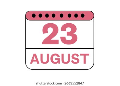23 august month single day vector, illustration, calendar with peach, black and white color background calendar icon of august 23