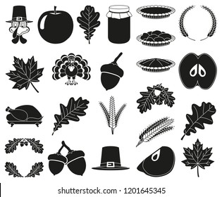 23 black and white thanksgiving silhouette elements Festive comfort food Harvest festival themed vector illustration for icon, stamp, label, sticker, badge, gift card, certificate or flayer decoration