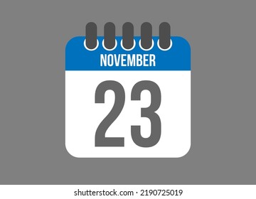 23 calendar november. Calendar icon for November days in blue color on dark background.
