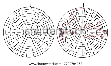 23 Cells Diameter Theta Round Maze Game for Adults - Simple and Easy Maze Game Flat Vector Black and White Outline Illustration - Problem Solving Game kdp.