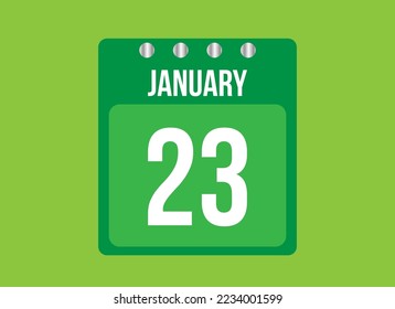 23 day january calendar vector. Calendar page icon for the month of january with metallic pin. Calendar on green background.