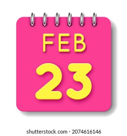 23 day of the month. 23 February. Cute calendar daily icon. Date day week Sunday, Monday, Tuesday, Wednesday, Thursday, Friday, Saturday.
