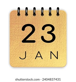 23 day of the month. January. Luxury gold calendar daily icon. Date day week Sunday, Monday, Tuesday, Wednesday, Thursday, Friday, Saturday.