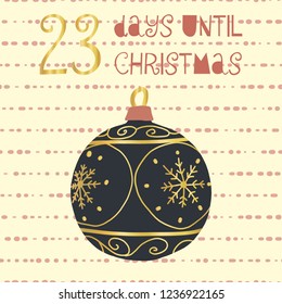 23 Days until Christmas vector illustration. Christmas countdown twenty-three days til Santa. Vintage Scandinavian style. Hand drawn ornament Holiday set for poster, blog, banner, website, post, cards