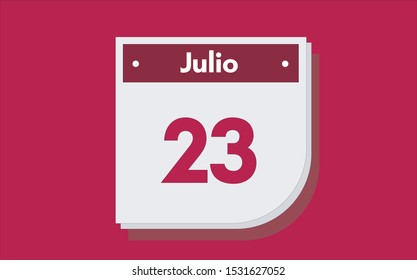 23 de Julio. Dia del mes. Calendario (July 23th. Day of month. Calendar in spanish) vector illustration icon.