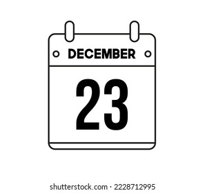 23 december calendar icon. Black and white vector for the days of the month of December