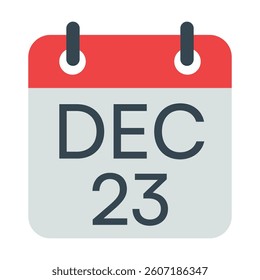 23 December Calendar Icon, Isolated Vector Calendar Icon.