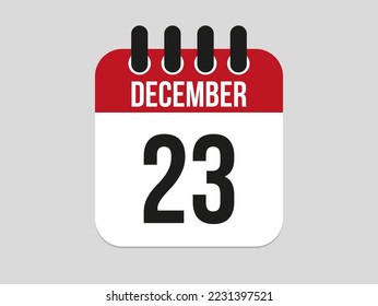 23 December calendar icon. Calendar template for the days of december. Red banner for dates and business