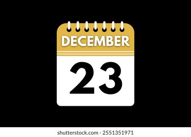 23 December calendar icon text page monthly web design on golden, black, and white background vector, icon, or illustration with the month of December 23