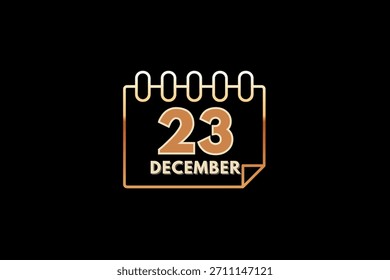 23 de diciembre Diseño web mensual de la página del texto del icono del calendario en el Vector, el icono, o la ilustración del fondo del oro, negro y marrón con el mes de diciembre 23