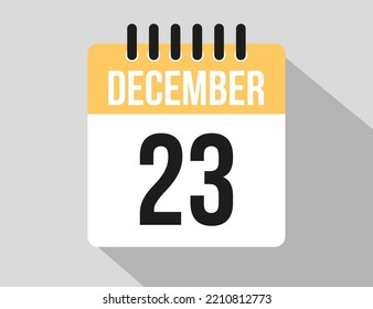 icono vectorial del calendario 23 de diciembre. Fecha de diciembre amarillo para los días del mes y la semana