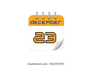 23 December month single day vector, illustration, calendar with yellow, black and white color background calendar December 23