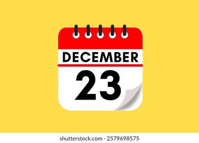 23 December month single day vector, illustration, calendar with red, black, white and yellow color background calendar December 23