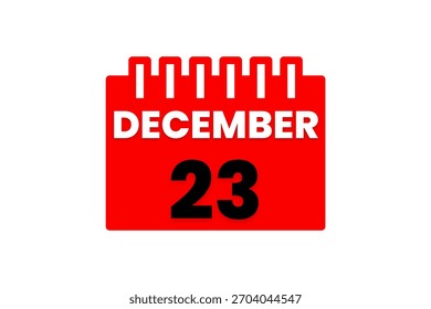 23 dezembro mês vetor dia único, ilustração, calendário com vermelho, preto e branco ícone de calendário de fundo de cor de 23 de dezembro