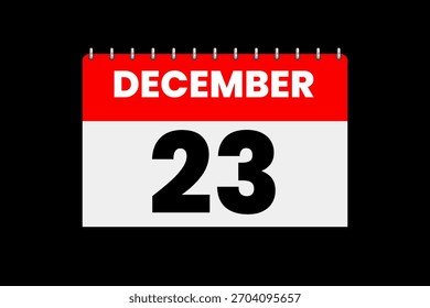 23 dezembro mês vetor dia único, ilustração, calendário com vermelho, off-white e preto cor de fundo ícone do calendário de 23 de dezembro