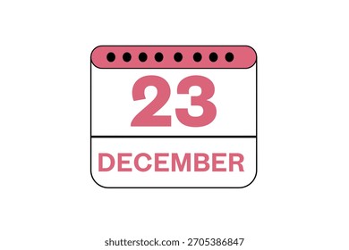 23 Diciembre mes Vector de un solo día, ilustración, calendario con melocotón, color blanco y negro de fondo icono de calendario del 23 de diciembre