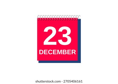 23 December month single day vector, illustration, calendar with red, blue and white color background calendar icon of December 23