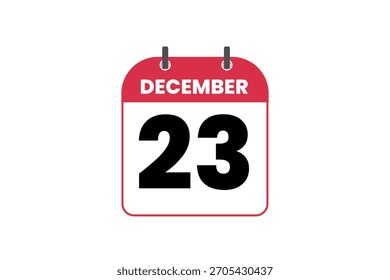 23 December month single day vector, illustration, calendar with red, black and white color background calendar icon of December 23