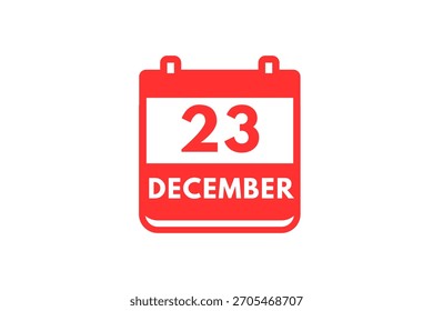 23 de diciembre mes Vector de un solo día, ilustración, calendario con el icono de calendario de fondo de color rojo y blanco del 23 de diciembre