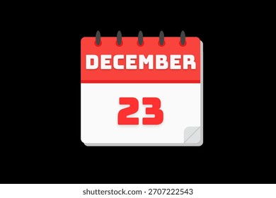 23 de diciembre mes Vector de un solo día, ilustración, calendario con rojo, blanco y blanco marco de color de fondo icono de calendario del 23 de diciembre