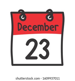23 December. Vector flat daily calendar icon. Date and time, day, month. Holiday
