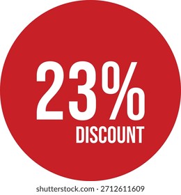 23% de descuento icono Vector rojo círculo con texto blanco