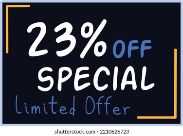 23% Discount Limited Special Offer vector art illustration in purple background color and fantastic font with attractive color combination
