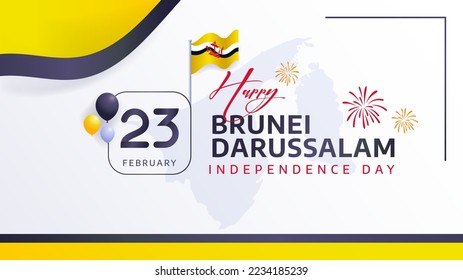 23 february brunei darussalam independence day celebration background vector design. Complete with the Brunei flag and other decorations