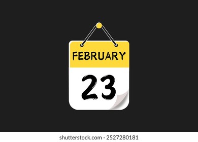 23 February calendar icon text page monthly web design on yellow, black, and white background vector, icon, or illustration with the month of February 23