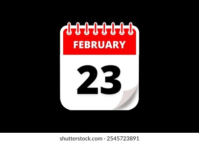 23 February calendar icon text page monthly web design on red, white and black background vector, icon, or illustration with the month of February 23 